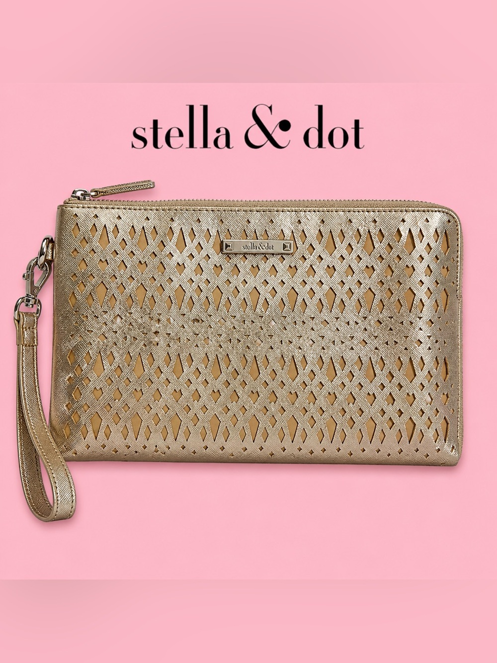 Stella & Dot Metallic Gold Laser-Cut Wristlet